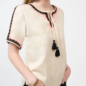 🆕 IVY JANE Boho Chic Embroidered Triangles Tassel Shirt Top Sz S $128